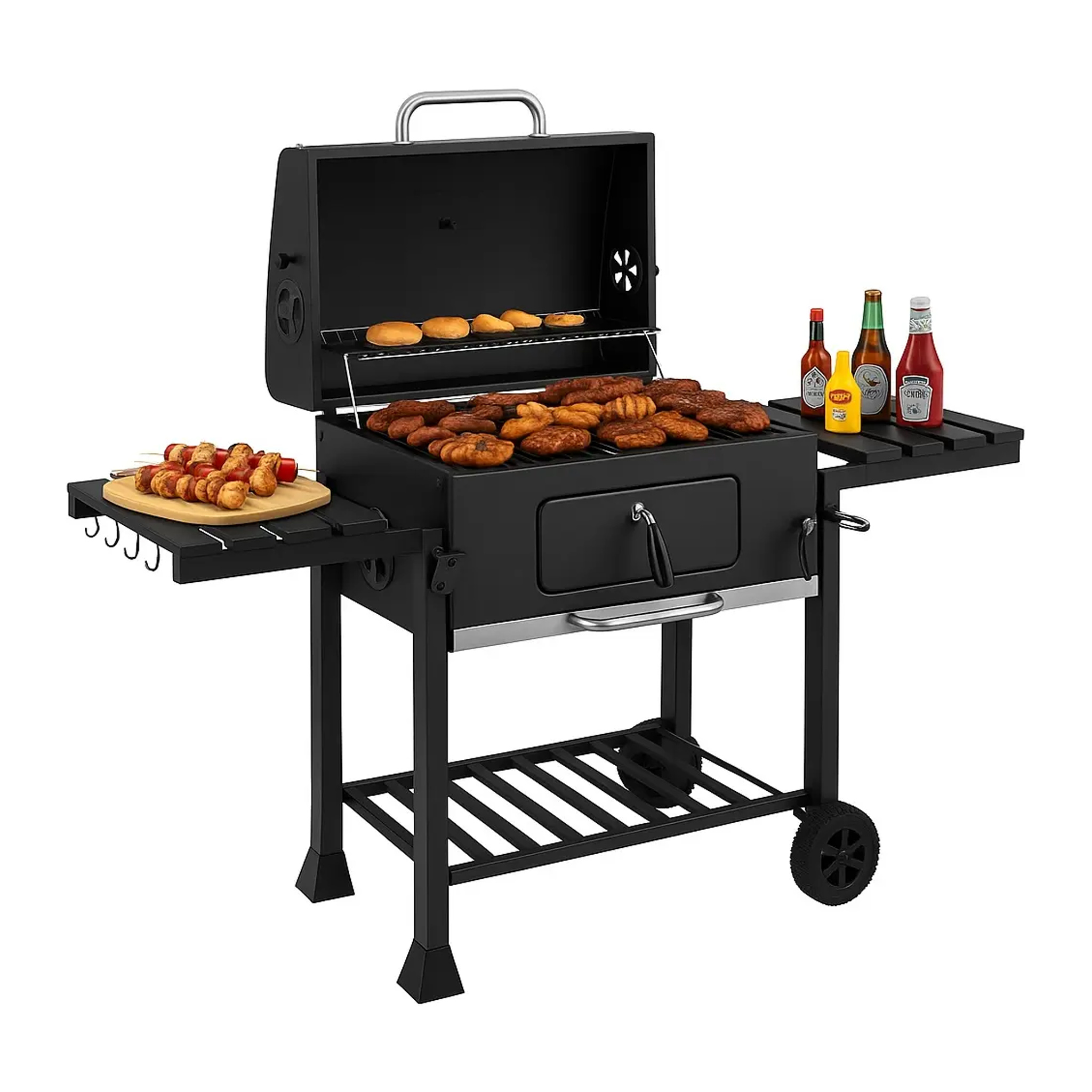 Parrilla a Carbón con Mesa Auxiliar y Tapa / EOLAND